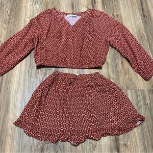 Zara Red and White Patterned Skirt Set